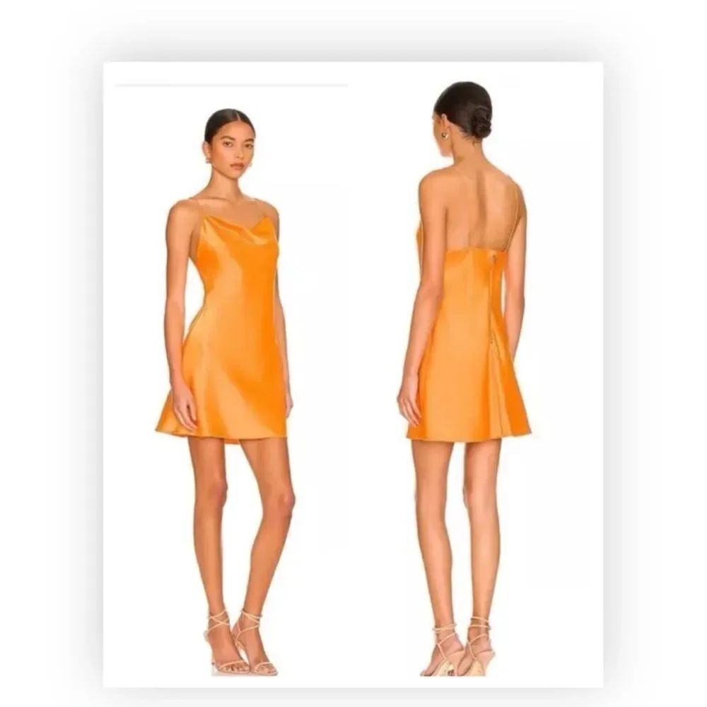 Alice and Olivia NWT Womens Harmony Orange Satin Mini Party Slip Dress 8 $295